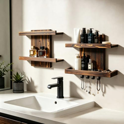 Wall-Mounted Cologne Organizer for Men, 4-Tier Wooden Perfume Shelf