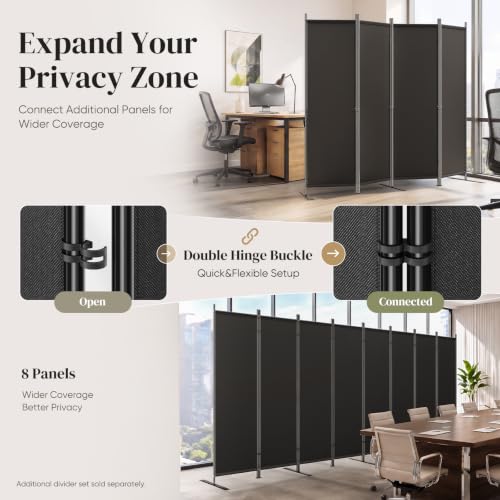 Black 4-Panel Room Divider, 6FT Tall Folding Privacy Screen, Freestanding