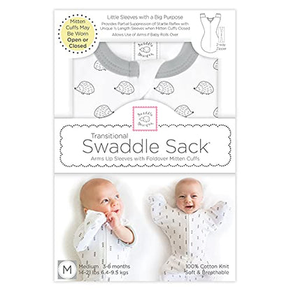 SwaddleDesigns Transitional Swaddle Sack, Arms Up Half-Length Sleeves & Mitten Cuffs, Swaddle for Newborn Transition to Baby Sleep Sack Wearable Blanket, Medium, 3-6 month, 14-21 lb, Tiny Hedgehogs
