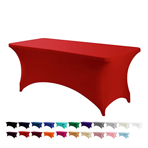 6FT Red Spandex Table Cover for Rectangular Tables - Holiday Party Decor