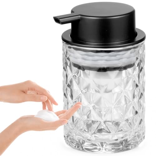 Black Diamond Glass Foaming Soap Dispenser - Clear Refillable Pump Bottle