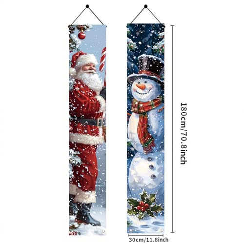 Christmas Porch Banner Santa and Snowman Set 71x12 Inch Holiday Door Decorations