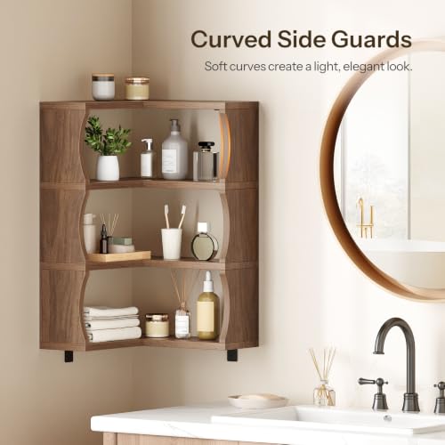 Wall Mounted Corner Floating Shelves Set of 4 - Walnut Finish