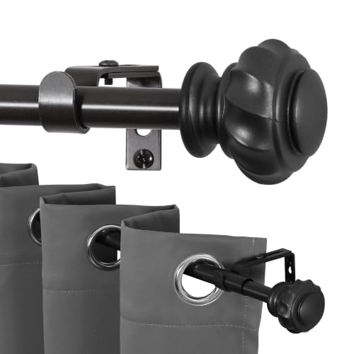 Turquoize 2-Pack Adjustable Curtain Rod Set for Single Windows - Matte Black, 30-48 Inches with Finials