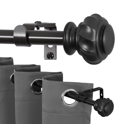 Turquoize 2-Pack Adjustable Curtain Rod Set for Single Windows - Matte Black, 30-48 Inches with Finials