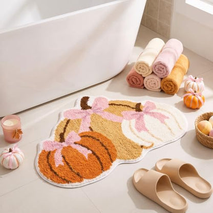 Fall Pumpkin Bath Mat Pink 19.7x31.5 Inches Non-Slip Rug for Bathroom & Home