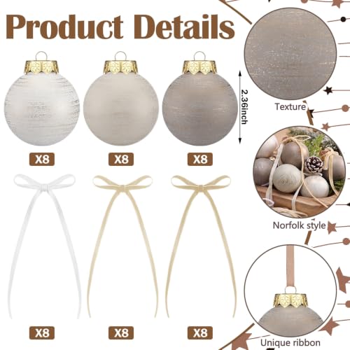 Hungdao 48 Pcs Neutral Christmas Ornaments & Bows Set - Taupe Beige
