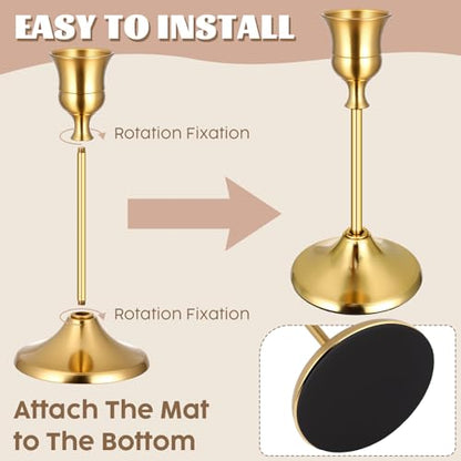 24PCS Brass Gold Taper Candle Holders Set with Candle Snuffer - Elegant Decor