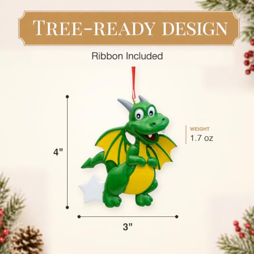 Personalized Green Dragon Christmas Ornament - Kids Fantasy Keepsake
