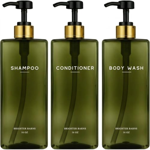 Green Refillable Shampoo and Conditioner Dispenser Set - 16oz Bathroom Bottles with Pump - Eco-Friendly Shower Organizer - Brighter Barns