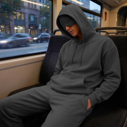 Ainangua Men's Oversized Hoodie with Built-In Eye Mask - Dark Gray, Large - Travel Sleep Wearable Blanket