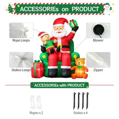 DomKom 6FT Large Horizontal Christmas Inflatable Santa on Throne with Lights