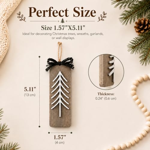 12 Pack Wooden Christmas Tree Ornaments - Rustic Farmhouse Holiday Decor
