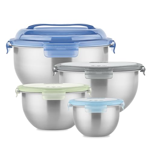 Pyrex 4-Pack Stainless Steel Mixing Bowls with Airtight Locking Lids