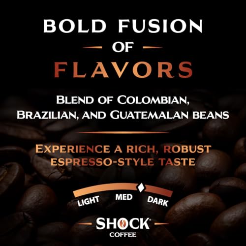 Shock Coffee Espresso 9.5 - Bold and Robust Espresso-Style Flavor - Single Serve Cups, 10 Count. Compatible with Keurig K-Cup Brewers