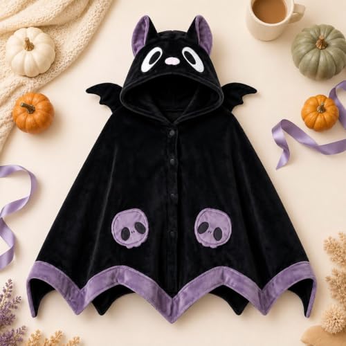 Cute Bat Blanket Hoodie for Adults - Wearable Bat Blanket for Halloween Cosplay