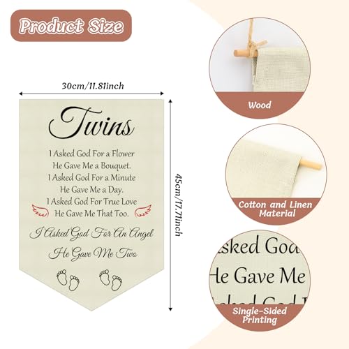 Twin Baby Room Decor Hanging Banner - Nursery Wall Sign for Twins Girl Boy