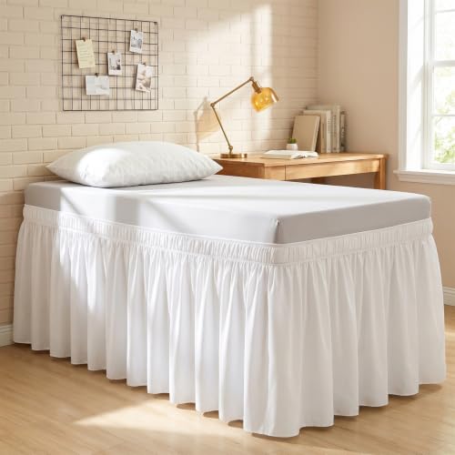 Twin XL Dorm Bed Skirt 24 Inch Drop - White Ruffled Microfiber