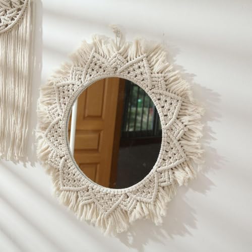 Boho Macrame Wall Hanging Mirror - Woven Rope Decorative Wall Art