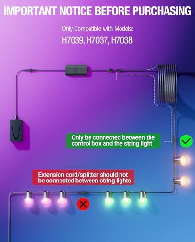 16Ft Weatherproof Extension Cable for Govee Outdoor String Lights - Compatible with H7039 H7037 H7038