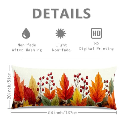 Colorful Autumn Leaves Body Pillow Cover 20x54 Inch Velvet Fall Decor