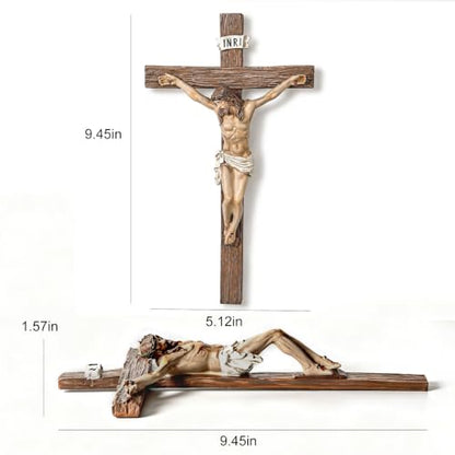 Catholic Wall Cross - Hand-Painted Jesus Christ Crucifix 9.5 Inch Wall Art