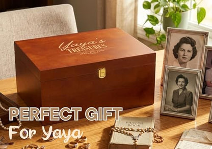 Large Wooden Keepsake Storage Box with Carved Lid - Gift for Grandma