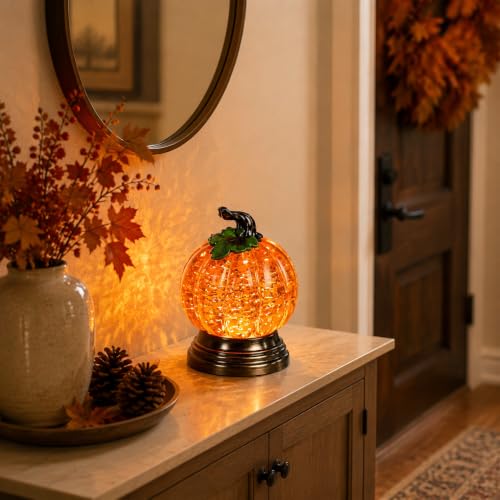 Halloween Pumpkin Snow Globe with Warm Orange LED Light - 2PCS - Variation 2