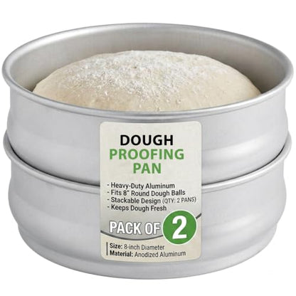 Heavy Duty Aluminum Dough Proofing Pans Set of 2 - 48 Oz Commercial Bread & Pizza Storage