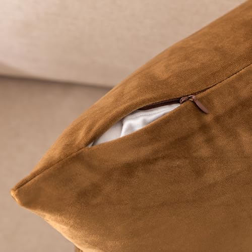 NiNi ALL Brown Velvet Throw Pillow Covers 28x28 Inches Pack of 2 - Decorative Couch Accent