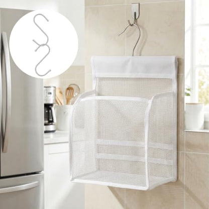 Mesh Shower Caddy Hanging Organizer with Hooks, White Bathroom Storage