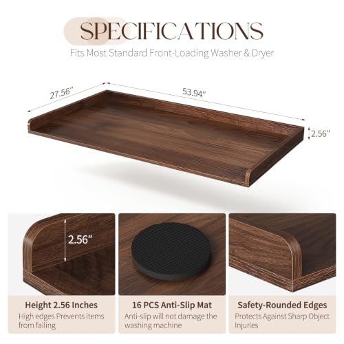Wood Washer Dryer Countertop - 54 Inches Wide, Walnut Finish