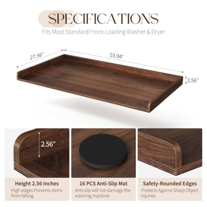 Wood Washer Dryer Countertop - 54 Inches Wide, Walnut Finish