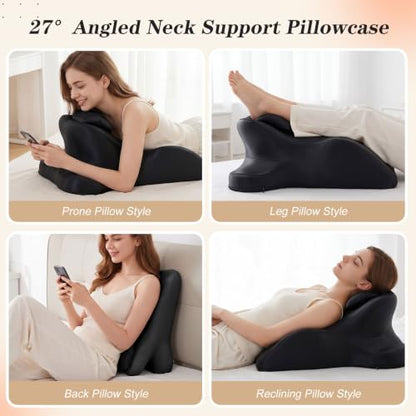 Black Satin Memory Foam Wedge Pillowcase 23.6 Inch Support for Neck & Back