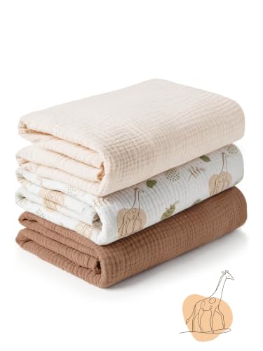 Muslin Swaddle Blankets for Newborns 3-Pack - Organic Cotton, Brown, 40x40 Inches