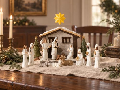 Indoor Nativity Scene Set with 15 Figures and Light-Up Christmas Decor