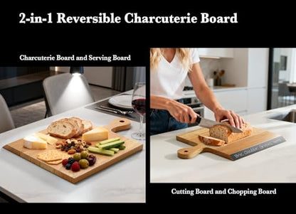 Large Acacia Wood Cutting & Charcuterie Board with Chalkboard Edge - 17x13 Inch Reversible Serving Tray for Meat Cheese Fruits Nuts