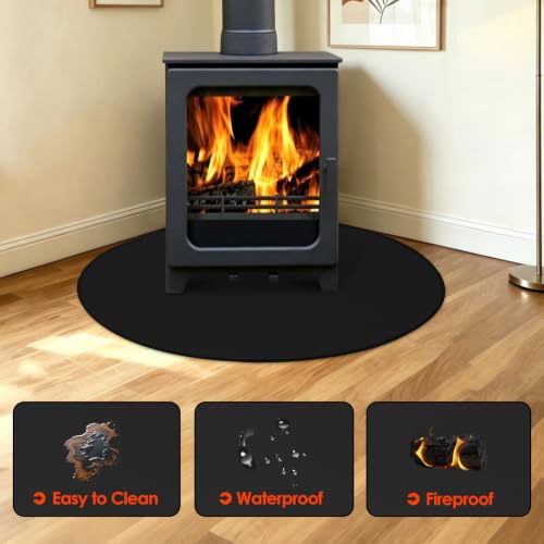 Fireproof Teardrop Rug for Wood Stove Protection - Black, 3'4" x 3'4"