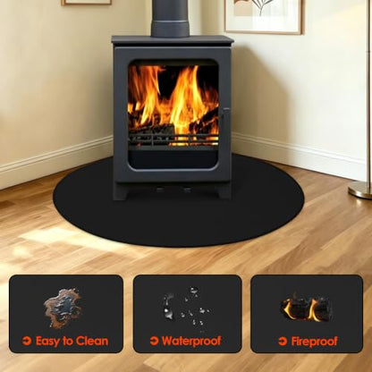 Fireproof Teardrop Rug for Wood Stove Protection - Black, 3'4" x 3'4"