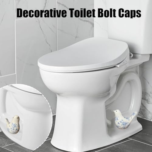 Cyan Bird Toilet Bolt Covers Set of 2 Ceramic Bathroom Decor