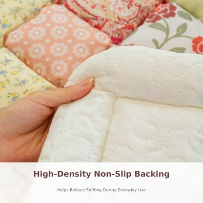Pink Patchwork Cotton Couch Cover - Thick Non-Slip Sofa Seat Pad 27.6 x 70.9 in