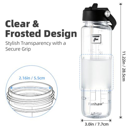 Fanhaw 32 oz Clear Plastic Water Bottle with Straw Lid - Black & Clear