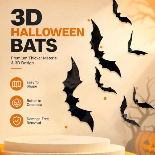 120 Pcs Halloween Bat Wall Decor Stickers - Reusable 3D PVC Window Decals for Indoor Party