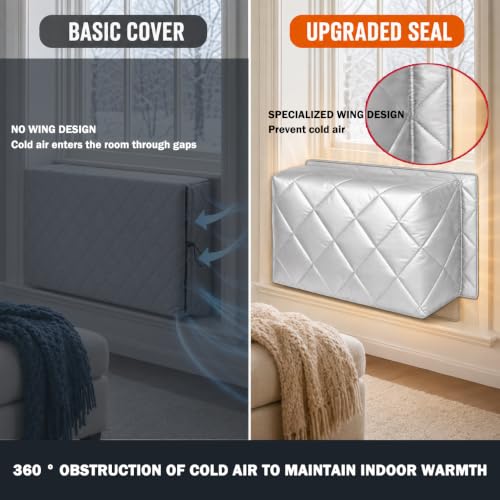Silver Insulated Window AC Cover with Windproof Wing - L 21.3" x 14.2" x 3.1"