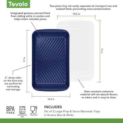 Tovolo Steak Marinating Container with Lid Large Grill Marinade and Prep Tray Set for Meat Veggies Burgers, Dishwasher Safe BBQ Marinating Tray with Cover for Thawing Prepping or Serving 17x10.5 in