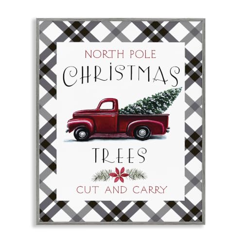 North Pole Christmas Trees Red Truck Framed Giclée Wall Art - Grey, 30x24 Inches