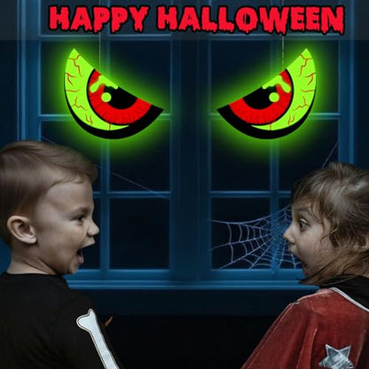 Halloween Window Decorations - Spooky Glowing Eyes, Glow in Dark Indoor & Outdoor, Solar Light-Up Wall & Lawn Decor - Style_A