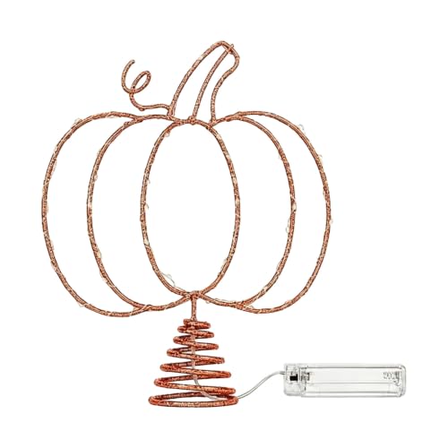 Halloween Pumpkin Tree Topper with LED Lights, Metal Hollow Design, 11.6 Inch