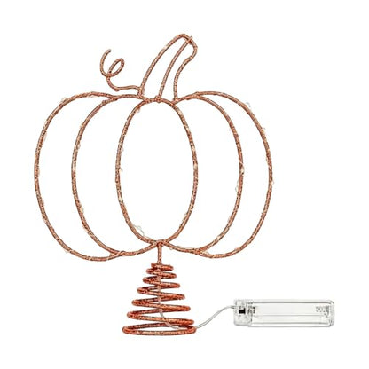 Halloween Pumpkin Tree Topper with LED Lights, Metal Hollow Design, 11.6 Inch