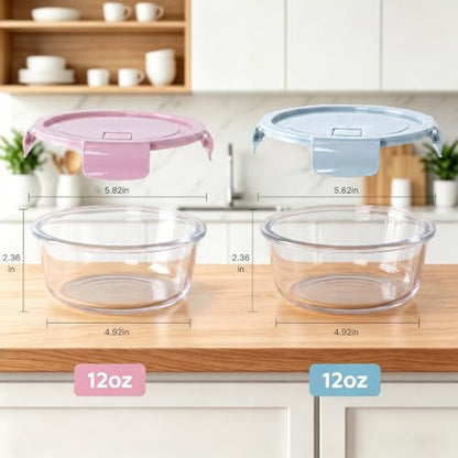 Blue Glass Meal Prep Containers 4 Pack - Leakproof, Airtight, 12oz